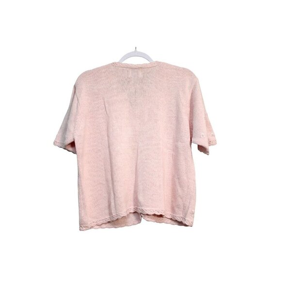 Vintage Cardigan Sweater Size L. Pink Embroidered Beaded Floral Knit - Picture 9 of 13